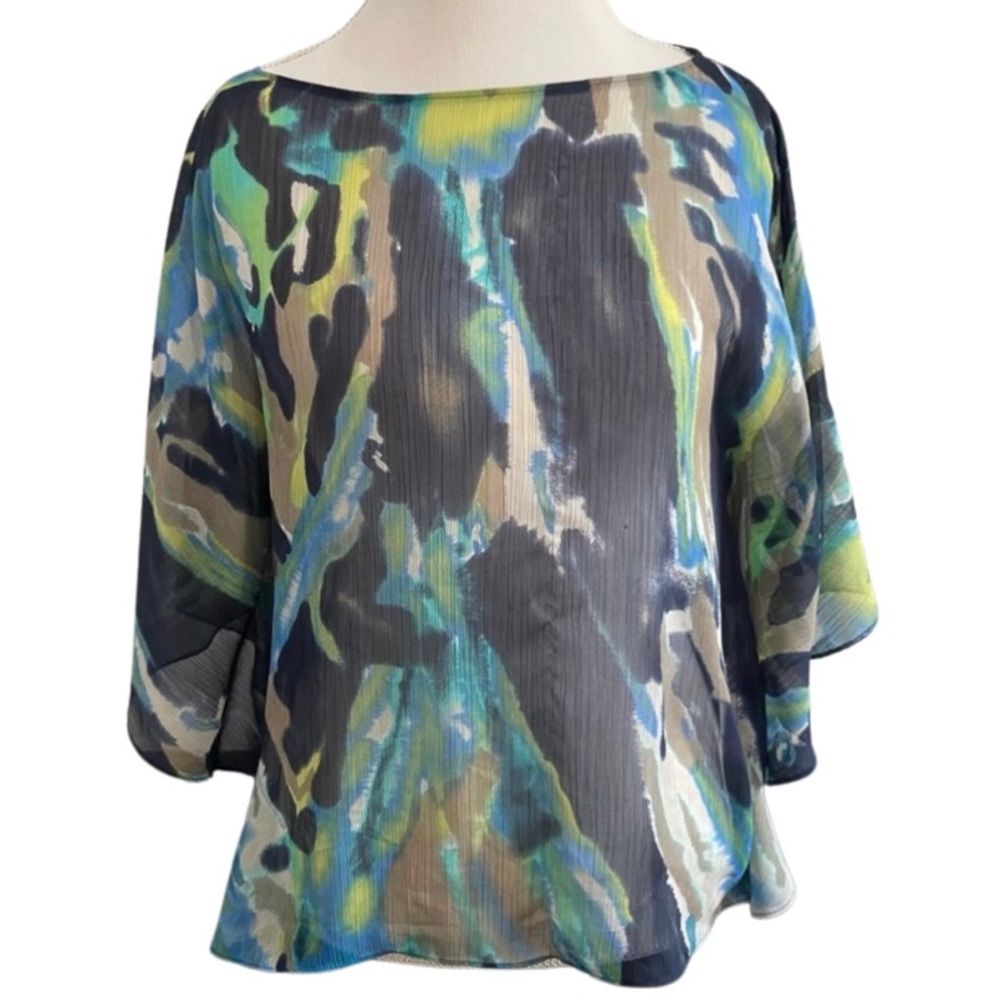 INC International Concepts || Navy Multi Color Watercolor Sheer Blouse || size 6